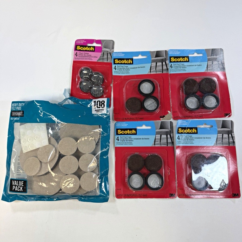 6pc Floor Protector Lot 3M Scotch Felt Pad Cups Chair Glides Everbilt SP668-NA